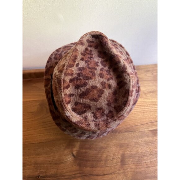 Vintage Y2K Leopard Print Pony Hair Fedora Real Fur Short Brim Women\'s O/S main image 4